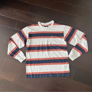Brixton Crewneck Shirt Mens Large Striped Long Sleeve Blue Embroidered